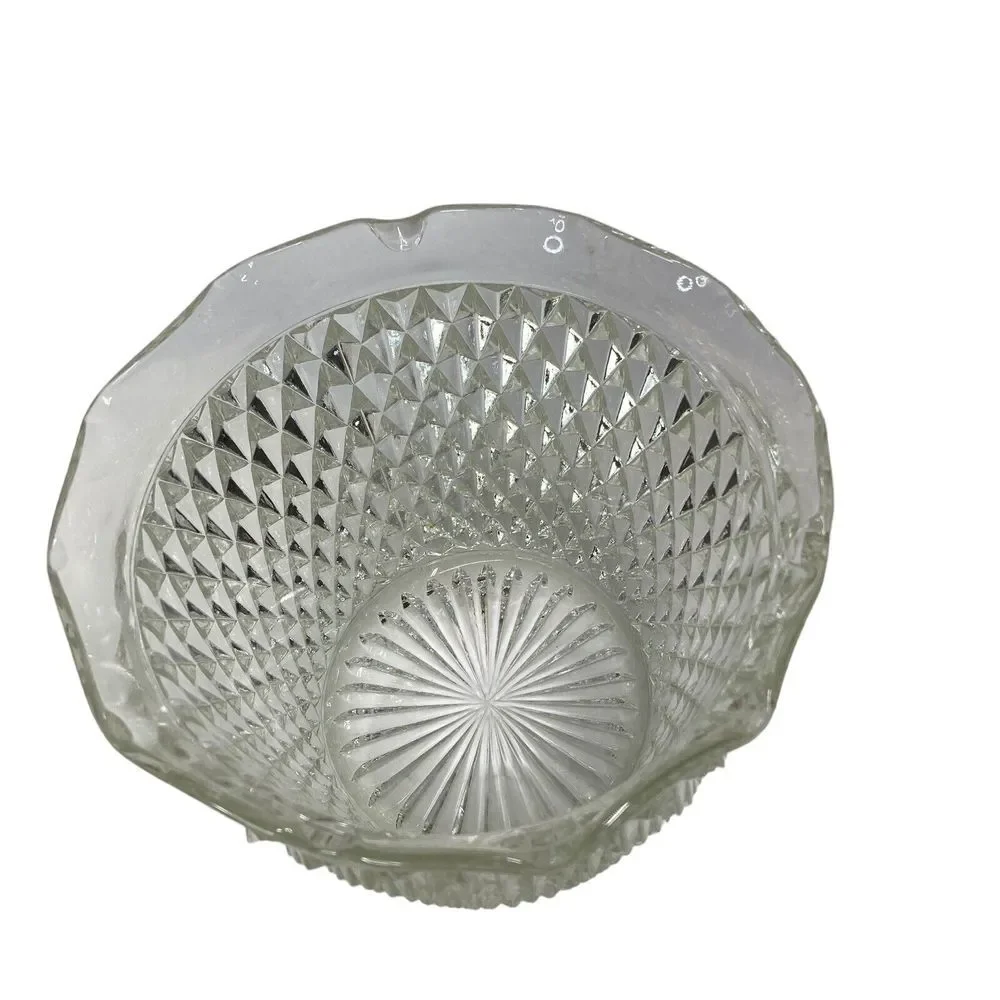 Indiana  Ice Bucket  Glass Diamond point‎ Ruffle Rim Pattern Glassware Vintage